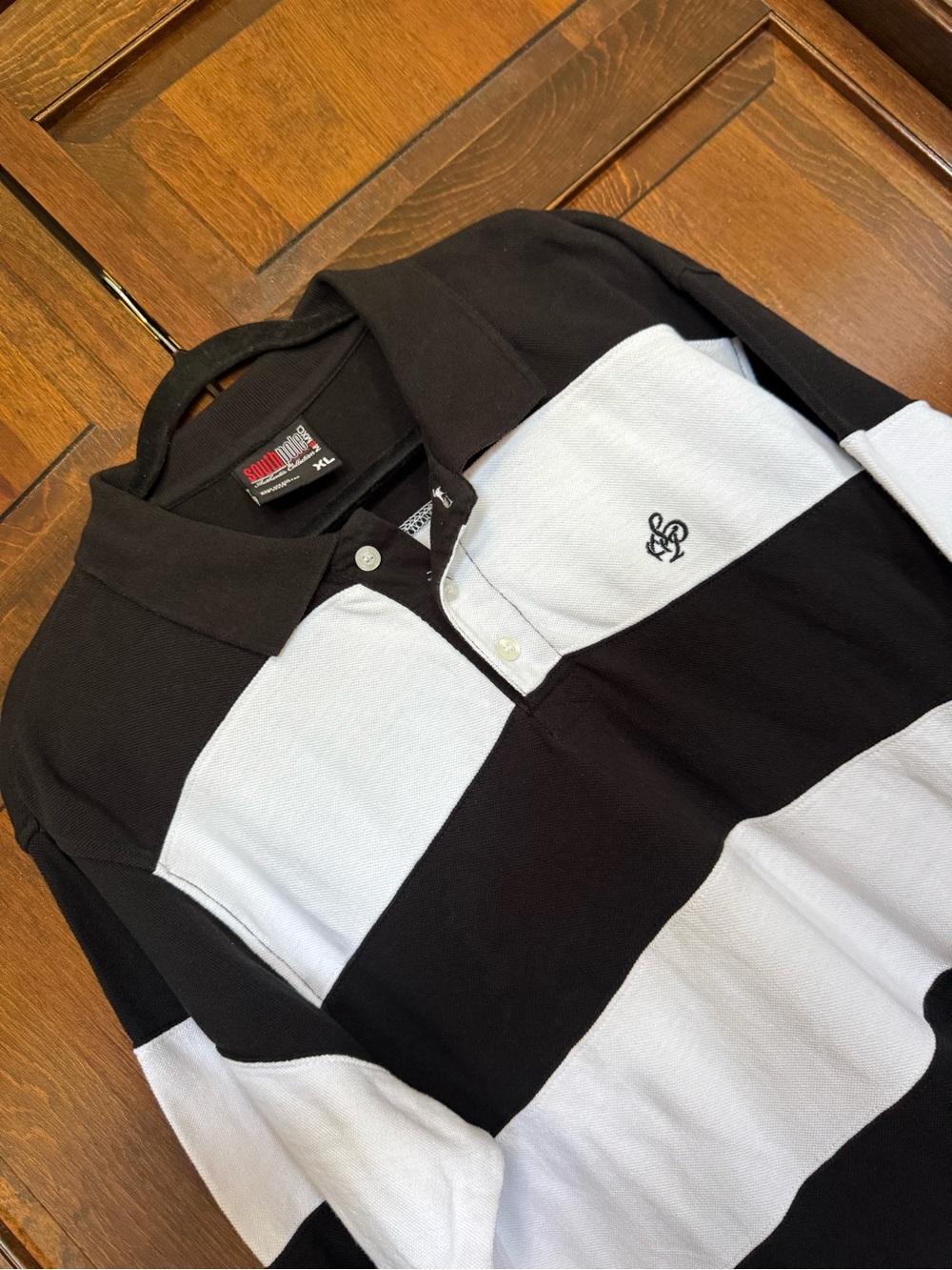 Southpole Vintage Y2K Striped Rugby Polo Shirt Black White Streetwear XL - Picture 4 of 5